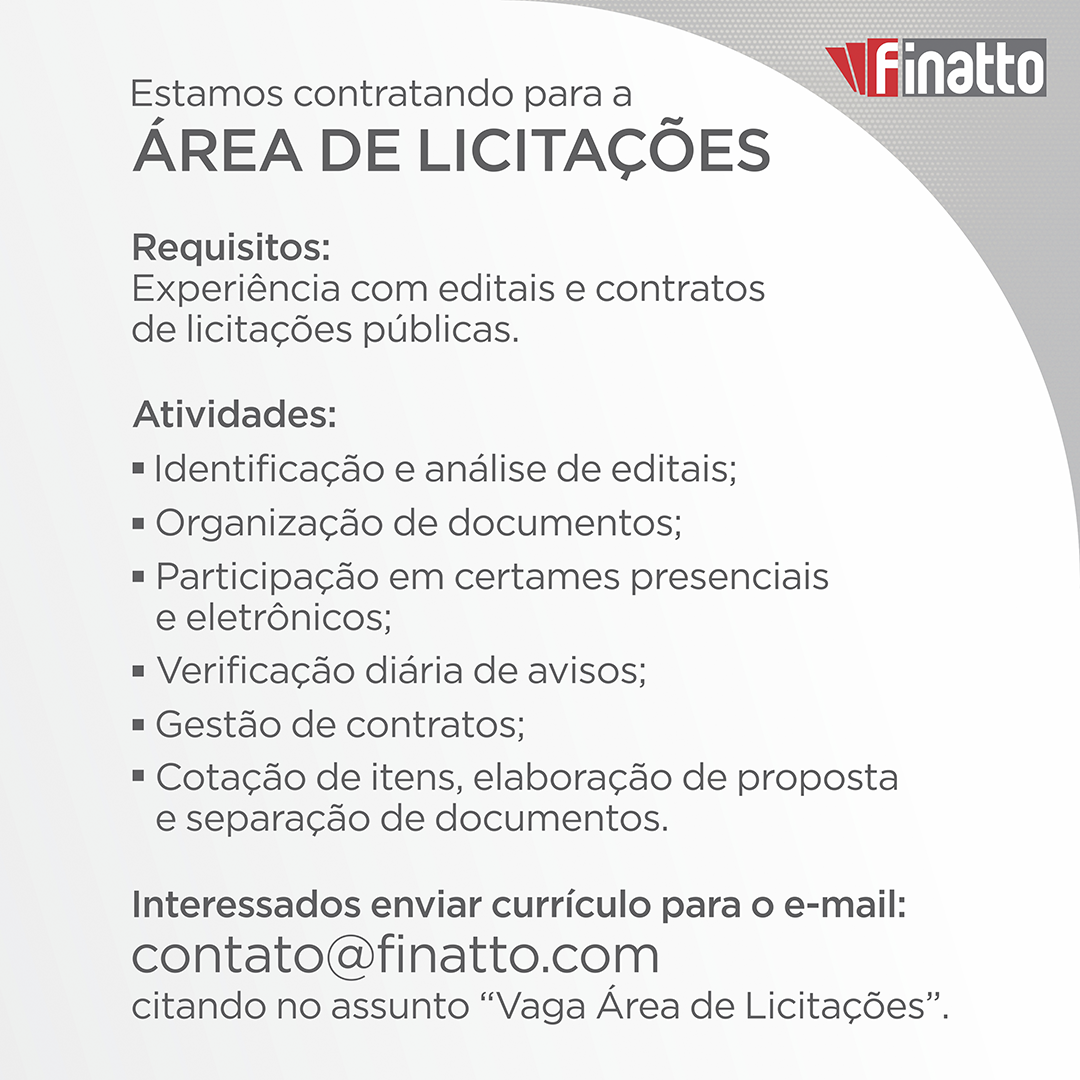 Estamos contratando para ÁREA DE LICITAÇÕES