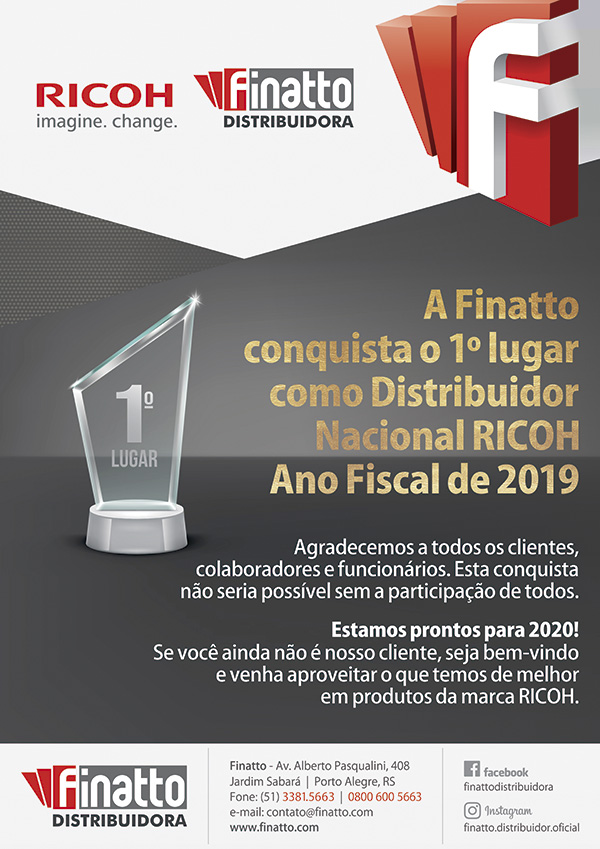 Premiação especial RICOH pelos resultados no FY2019 - Maior Distribuidor Nacional